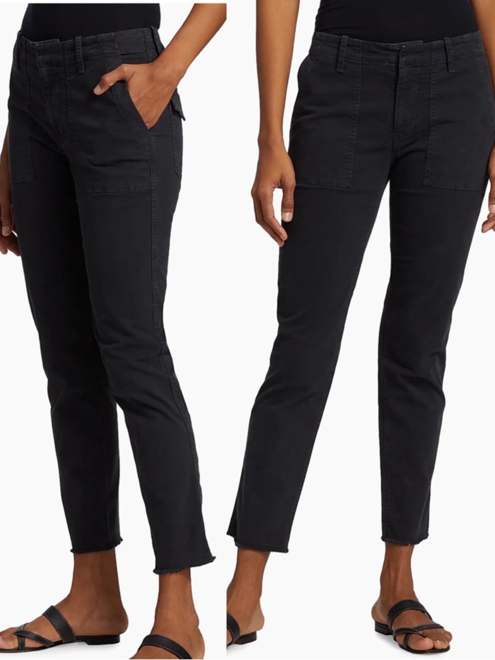 Nili Lotan Jenna Cotton Pants Carbon Grey Washed Black Raw Hem - Picture 7 of 16